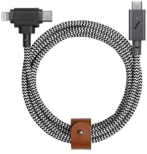 „Native Union Belt Cable Duo Pro 240W“ – USB-C – USB-C / „Lightning“ laidas, 2,4 m (zebras)