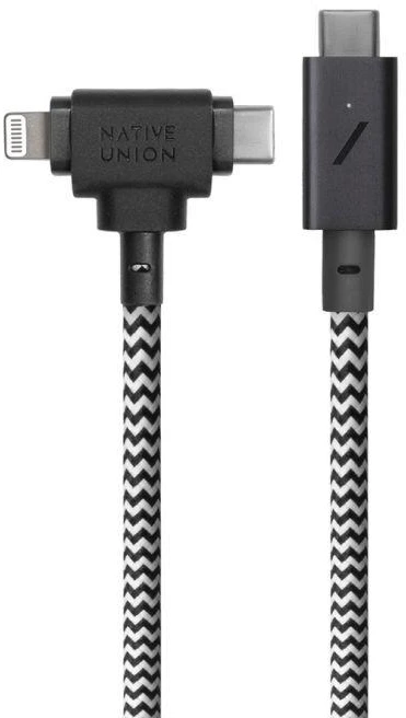 „Native Union Belt Cable Duo Pro 240W“ – USB-C – USB-C / „Lightning“ laidas, 2,4 m (zebras)