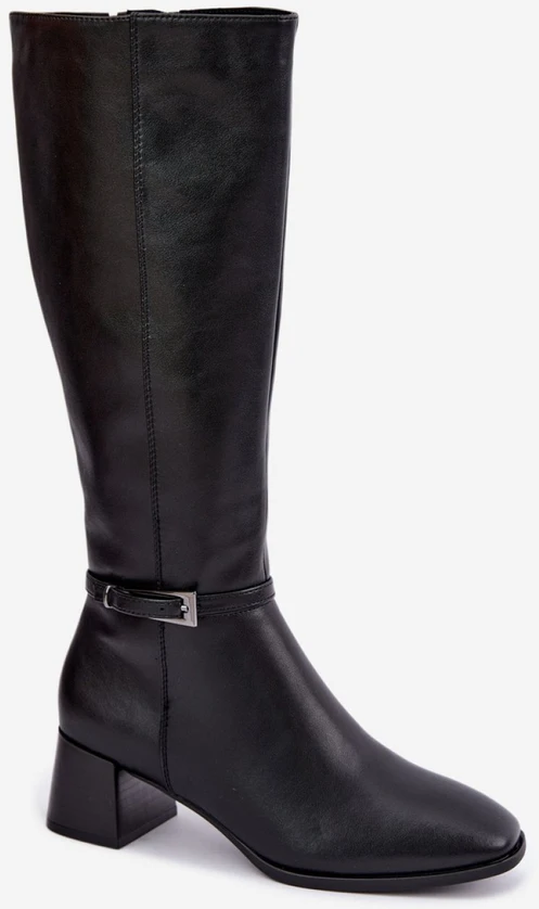 Natūralios odos ilgaauliai batai virš kelių su sagtimi Step in style