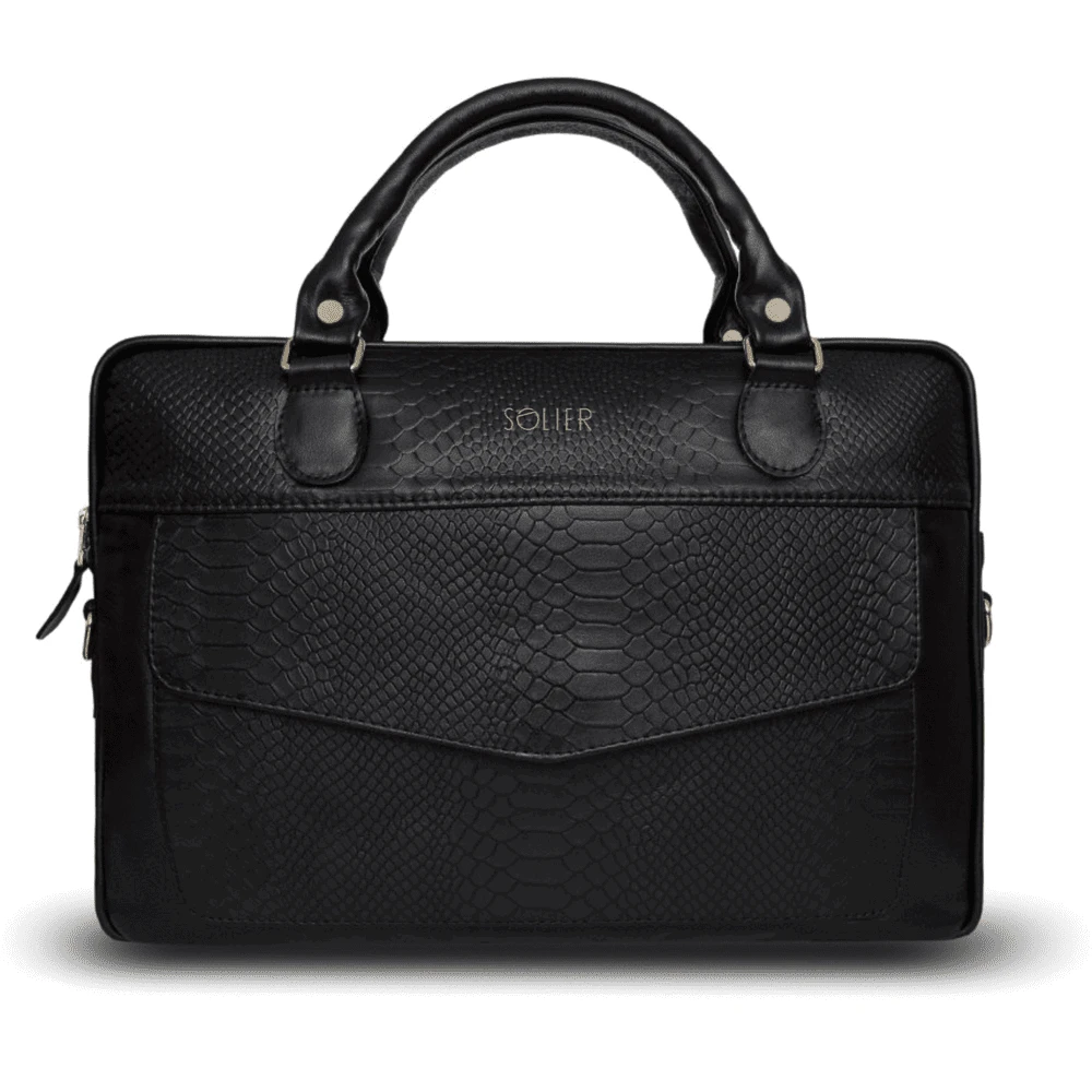 Gold Genuine leather woman s laptop bag FL25 juodas with snake pattern