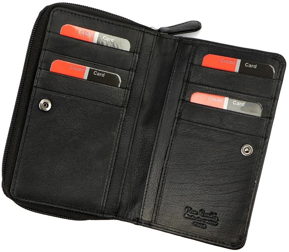 Pierre Cardin Portfel Damski Skórzany Średni Portmonetka RFID na Zatrzask