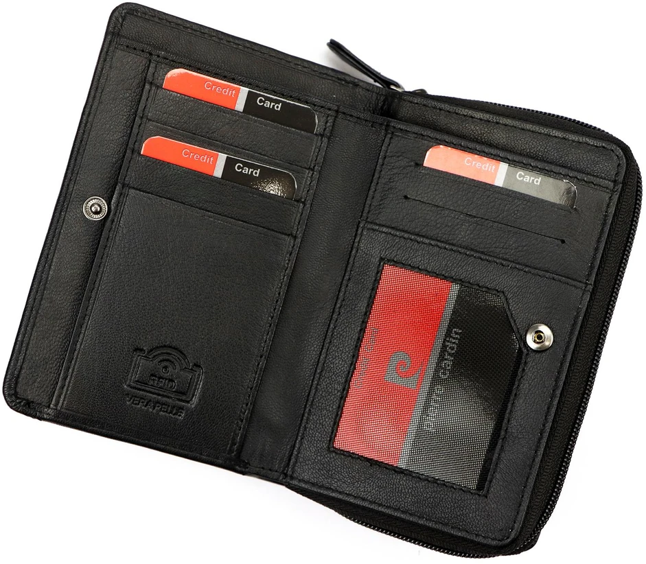 Pierre Cardin Portfel Damski Skórzany Średni Portmonetka RFID na Zatrzask