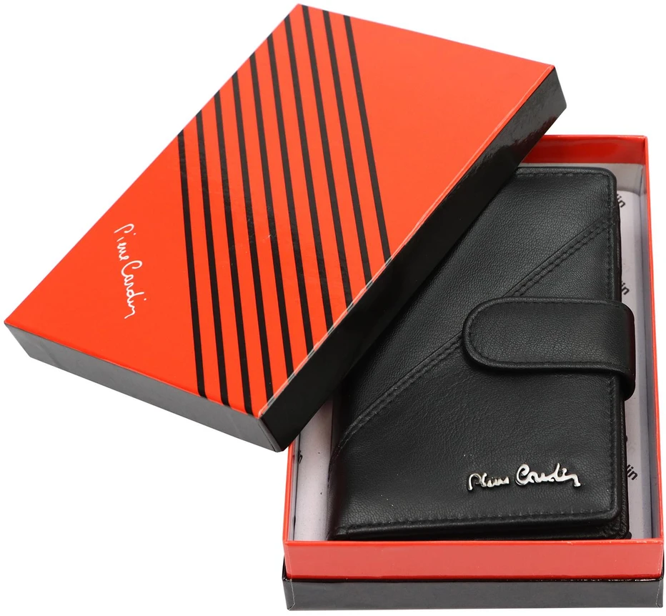 Pierre Cardin Pionowa Portmonetka Skórzany Pojemny Portfel RFID Zatrzask