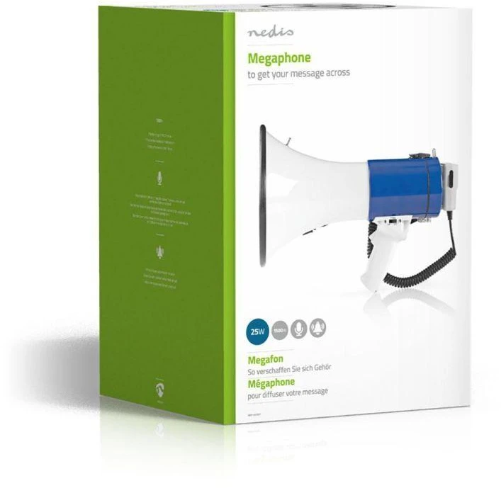 Nedis Megafonas 25W su nuimamu mikrofonu (nuotolis iki 1500 m)