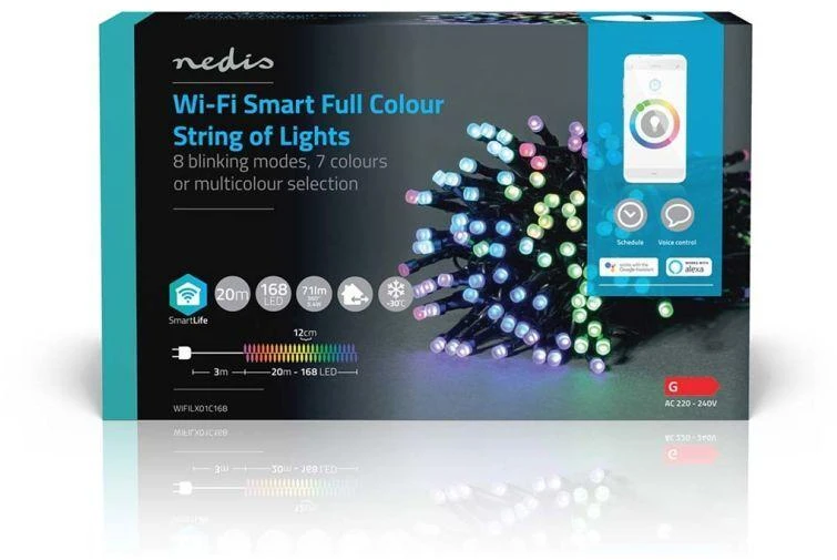 Nedis SmartLife dekoratyvinė LED Wi-Fi RGB juosta, 168 šviesos diodai, 20 m, Android™ / IOS