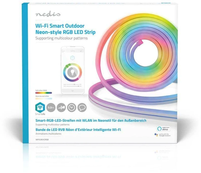 Nedis LED juostos komplektas NEON FLEX Wi-Fi, su pulteliu ir maitinimo šaltiniu 24V, 32W, 5m, 192lm/m, RGB IC skaitmeninė IP65
