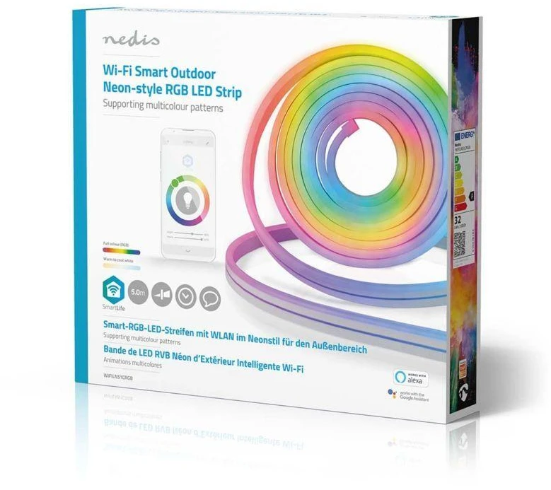 Nedis LED juostos komplektas NEON FLEX Wi-Fi, su pulteliu ir maitinimo šaltiniu 24V, 32W, 5m, 192lm/m, RGB IC skaitmeninė IP65