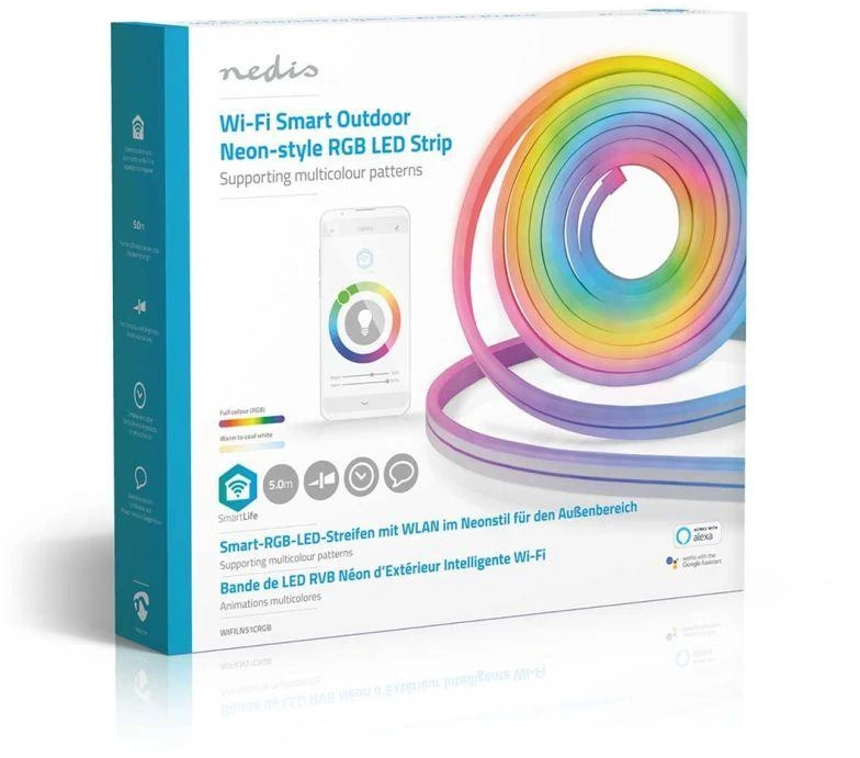 Nedis LED juostos komplektas NEON FLEX Wi-Fi, su pulteliu ir maitinimo šaltiniu 24V, 32W, 5m, 192lm/m, RGB IC skaitmeninė IP65