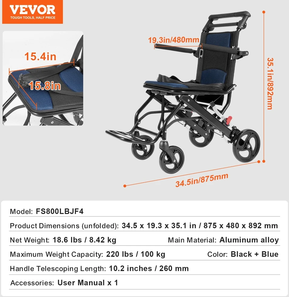 VEVOR Aliuminis sulankstomas transportinis vežimėlis