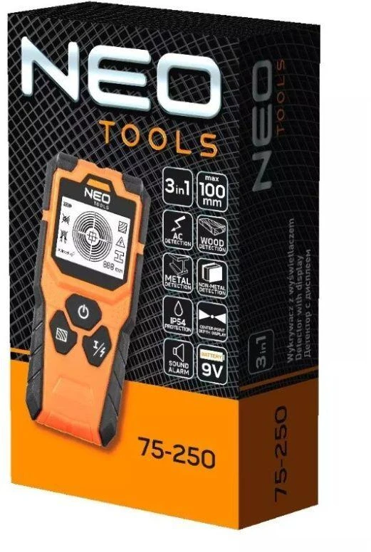 Neo Tools Laidų ieškiklis NEO 75-250 3 in 1: metalo, laidų ir medienos detektorius