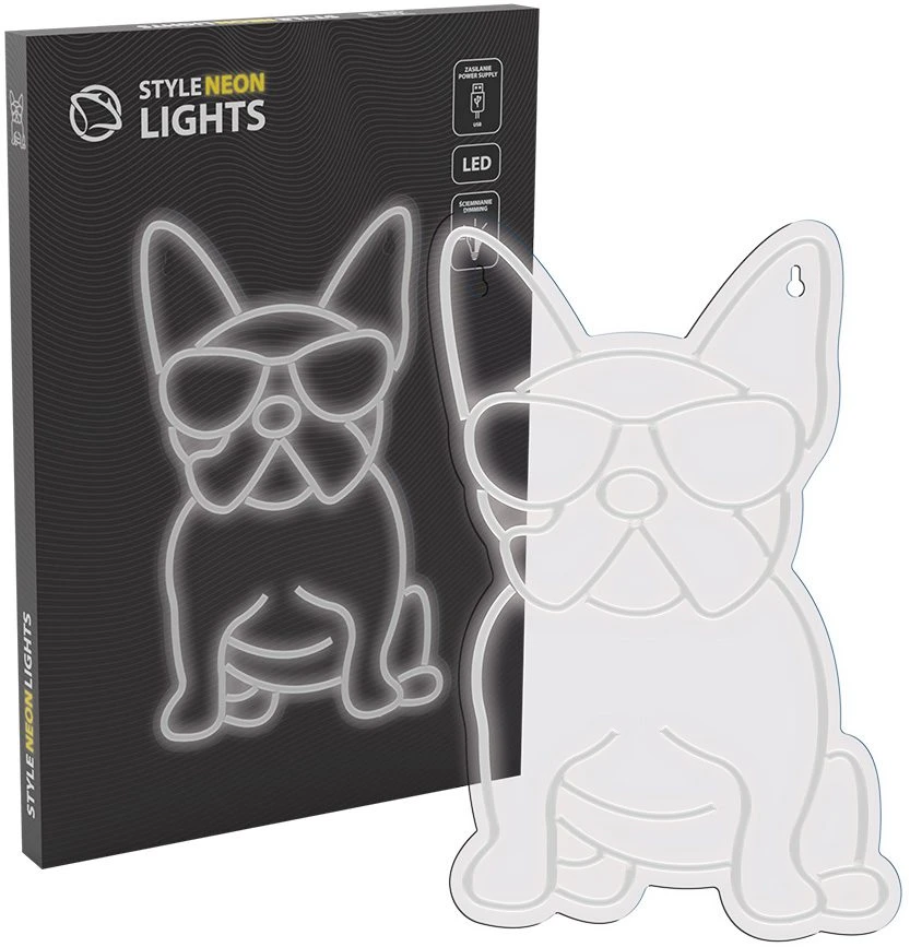 Neoninis šviestuvas su prancūzų buldogu Manta Style Neon Lights, baltas