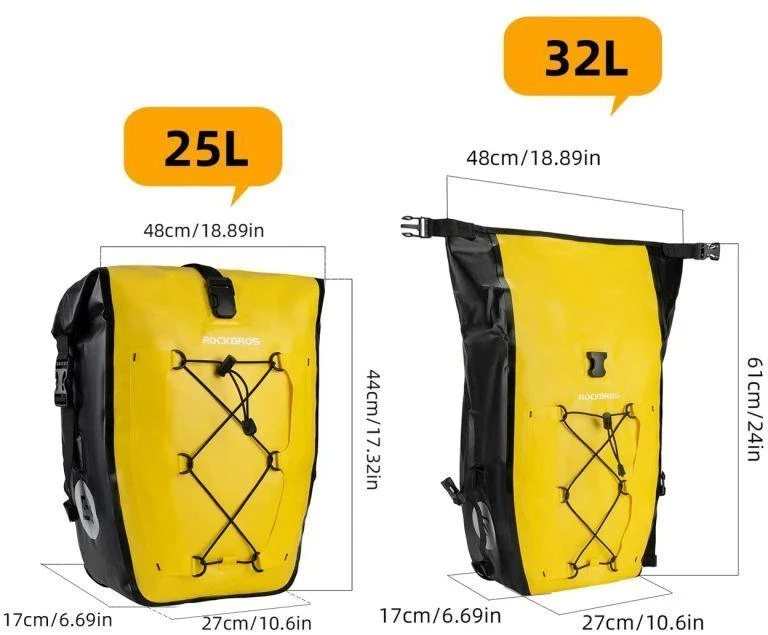 Rockbros 30140022005 Atsparus vandeniui Bicycle Pannier 25-32L - Geltona