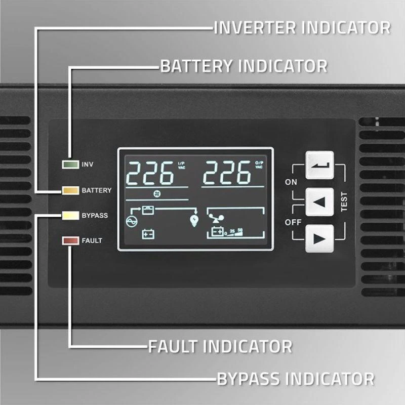 Nepertraukiamo maitinimo šaltinis (UPS) RACK 2.4kVA, 2400W, galios koeficientas 1.0, LCD ekranas, EPO, USB, On-line