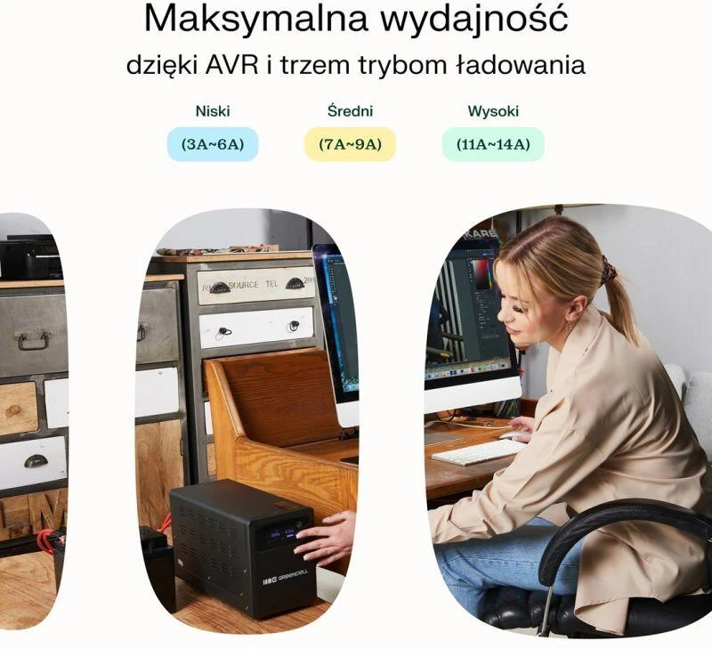 Green Cell Žalias Cell Žalias Cell nepertraukiamo maitinimo šaltinis (UPS) 1200 VA 800 W su LCD ekranu