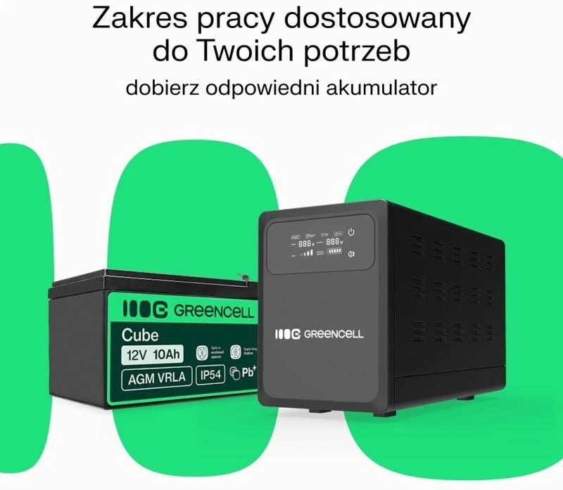 Green Cell Žalias Cell Žalias Cell nepertraukiamo maitinimo šaltinis (UPS) 1200 VA 800 W su LCD ekranu