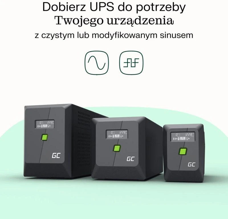 Ausinės NEPERTRAUKIAMO MAITINIMO ŠALTINIS Žalias CELL UPS POWERPROOF 900W/1500VA MODIFIED SINUSOID