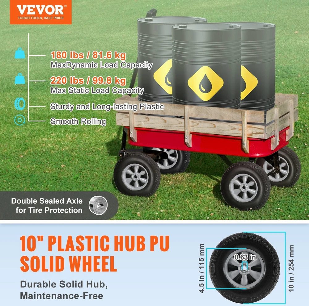 VEVOR Standžios PU padangos 10" vežimėliams, 2 vnt.