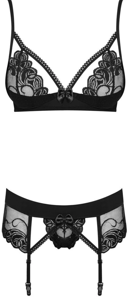Obsessive - Wonderia Set 3 pcs Juodas L/XL 3 dalių apatinių komplektas