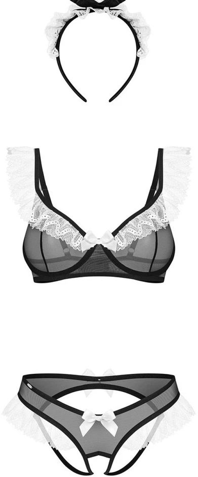 Nėriniuotas erotinis trijų dalių komplektas Obsessive