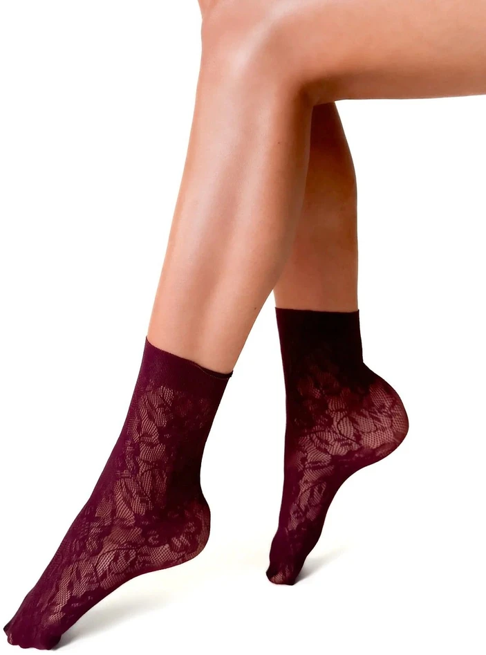 Nėriniuotos bordo moteriškos kojinės Rosa Stile