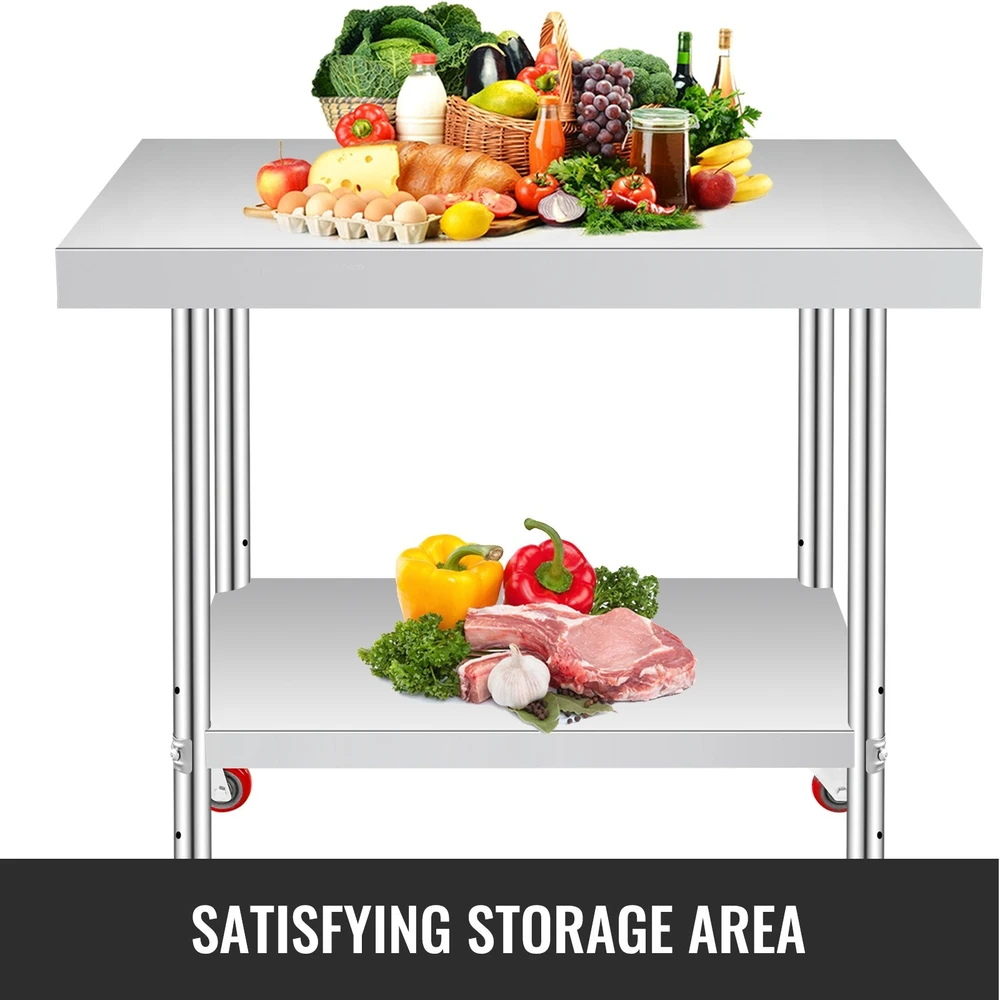 VEVOR Nerūdijančio plieno darbastalis su 4 ratukais