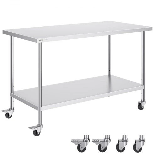 VEVOR nerūdijančio plieno darbastalis 76x152 cm su ratukais