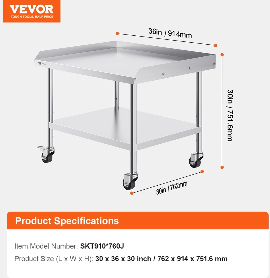 VEVOR nerūdijančio plieno darbo stalas 762 x 914 mm