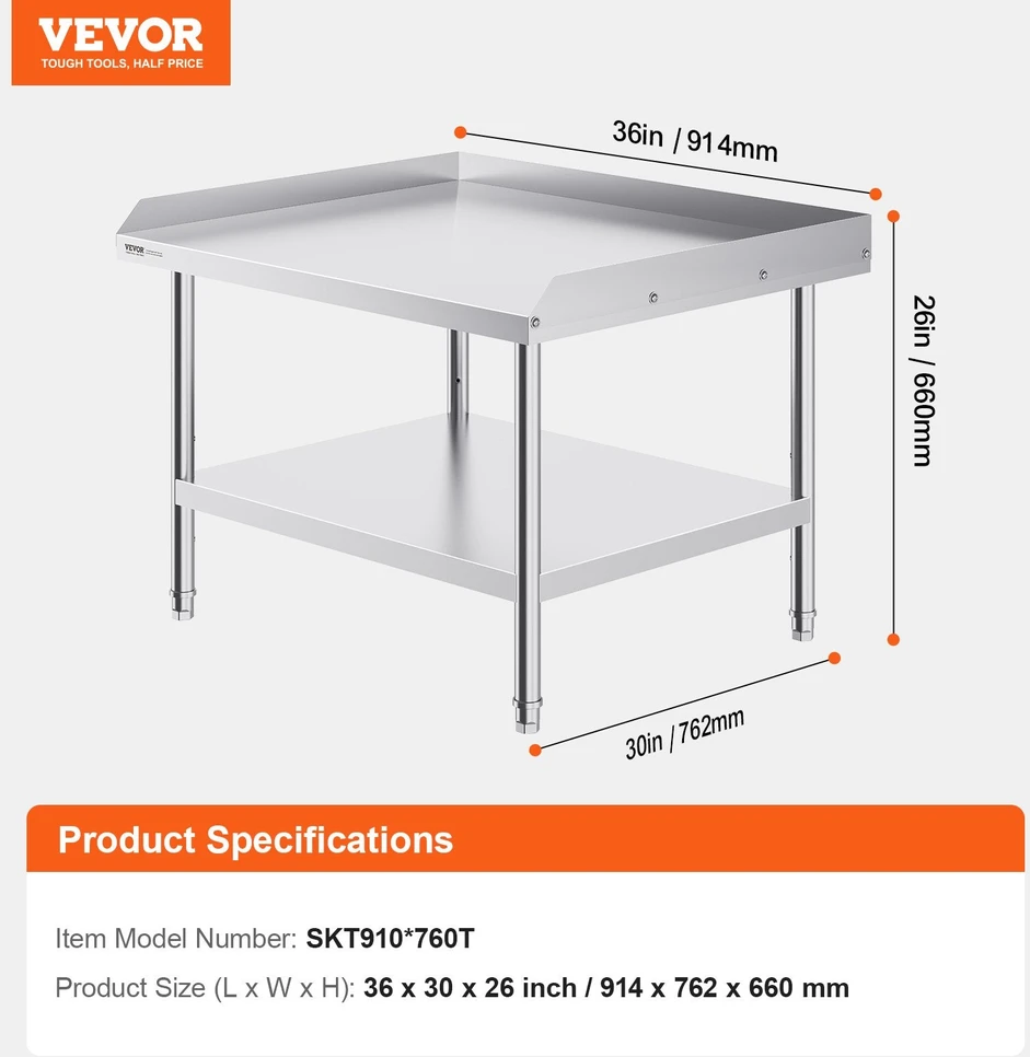 VEVOR Nerūdijančio plieno darbo stalas 76x91x66 cm