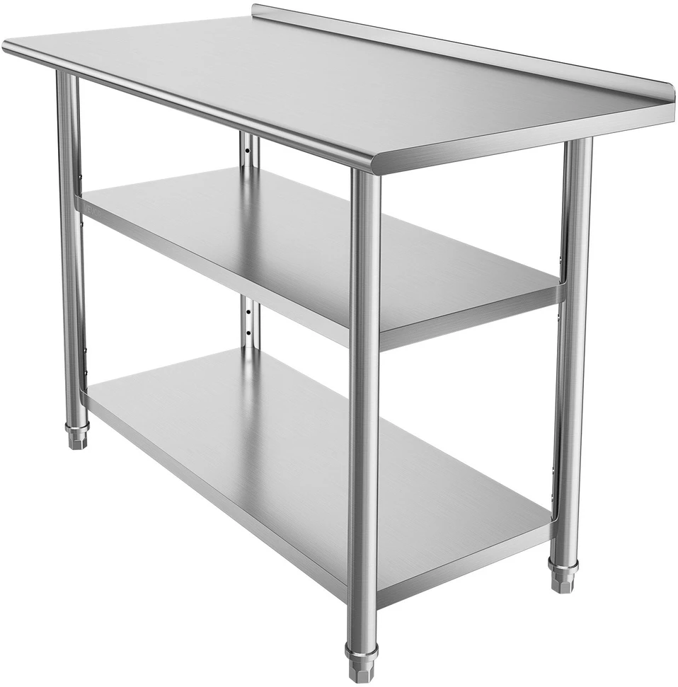 VEVOR Nerūdijančio plieno darbastalis 61x122 cm su 2 lentynomis