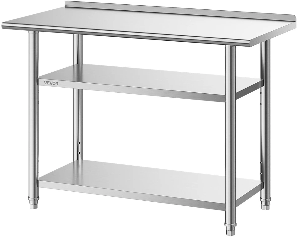 VEVOR Nerūdijančio plieno darbastalis 61x122 cm su 2 lentynomis