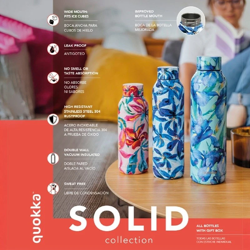 „Quokka Solid“ su dirželiu - nerūdijančio plieno termosas 510 ml su dirželiu (Prieblandos spalvos Mėlyna)