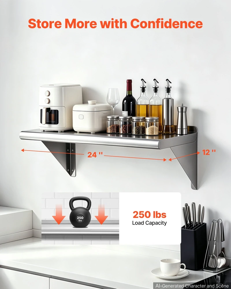 Nerūdijančio plieno lentyna VEVOR JC-WS-1224-418, 305 x 610 mm