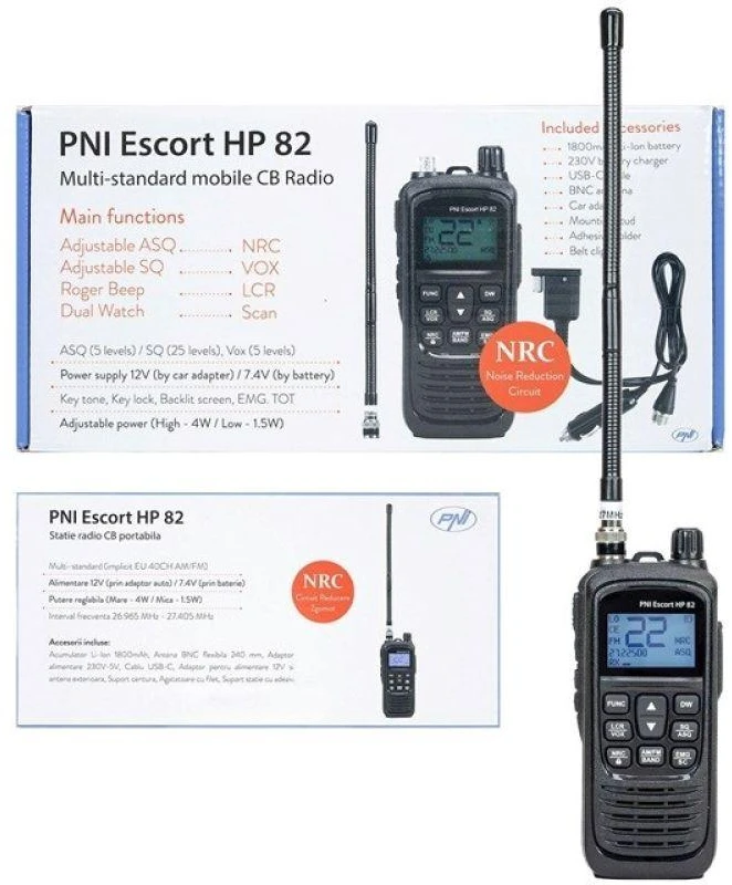 PNI Escort HP82 nešiojamas CB automobilio radijas 1800 mAh USB-C Juodas