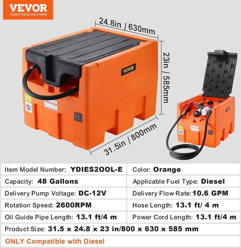 VEVOR Nešiojama dyzelino talpykla su 12V pompa