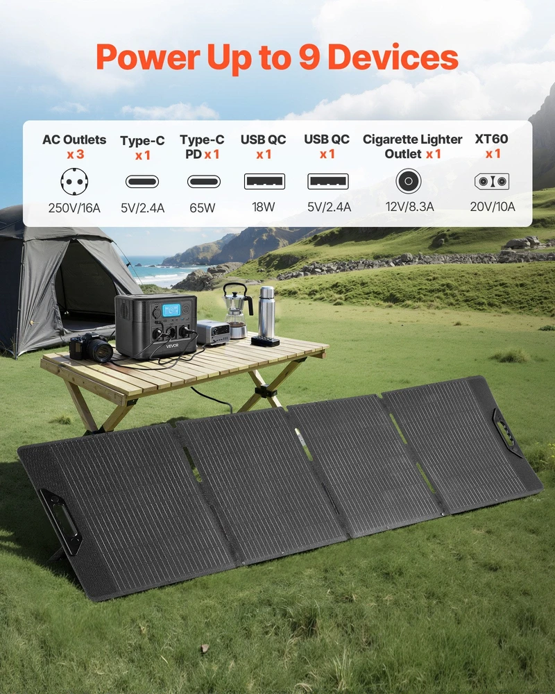 VEVOR Nešiojama saulės energijos stotis su 200W skydeliu