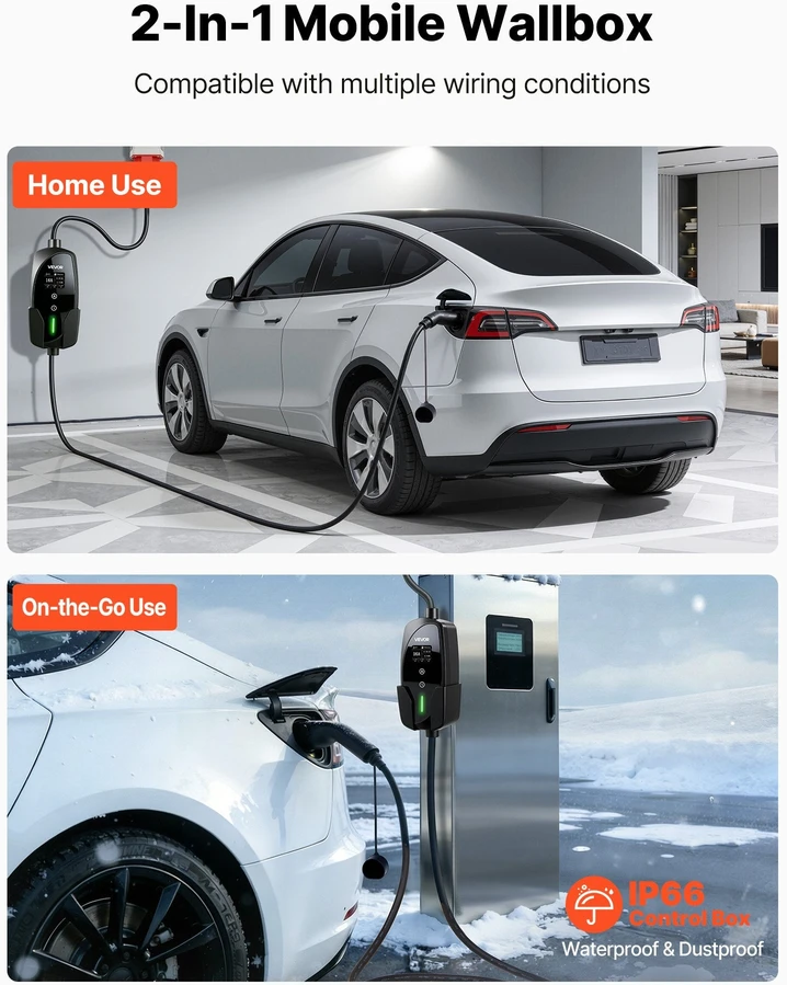 VEVOR Nešiojamas 11 kW EV įkroviklis su 8 m kabeliu