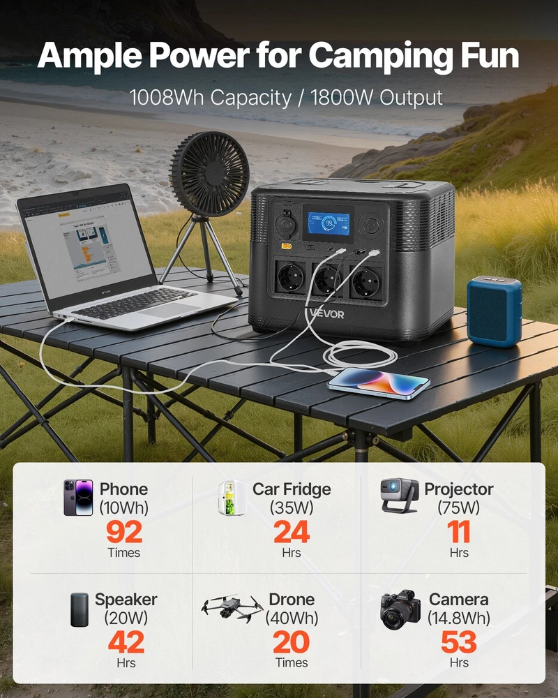 VEVOR Nešiojama saulės stotelė 1800W, 1008Wh