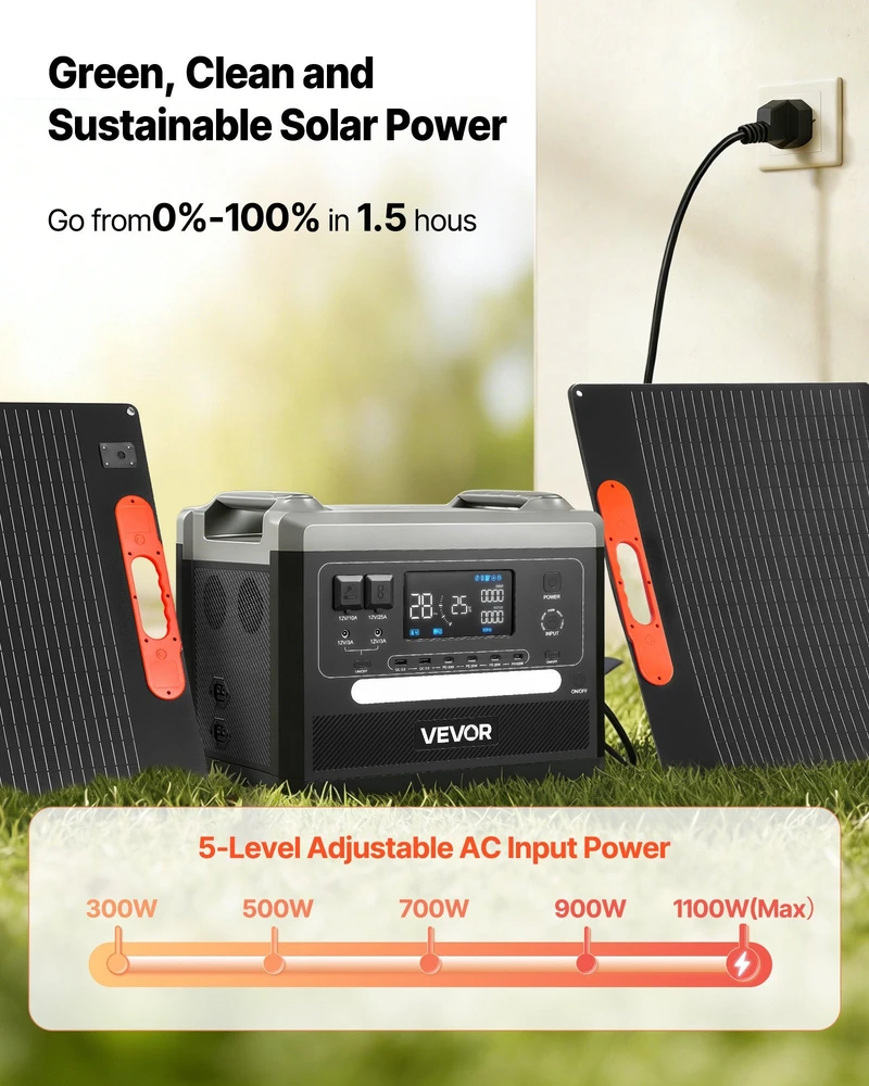 VEVOR Nešiojama saulės jėgainė 2400W su 2160Wh baterija