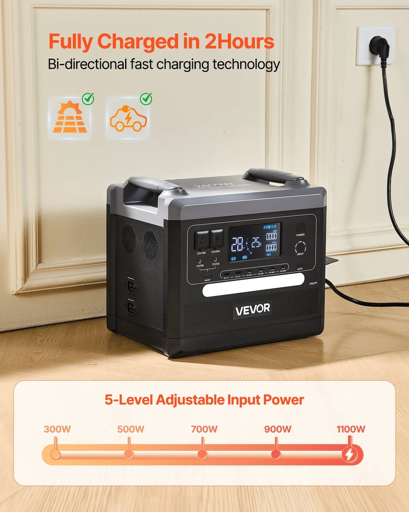VEVOR Nešiojama 2400W saulės generatoriaus stotis