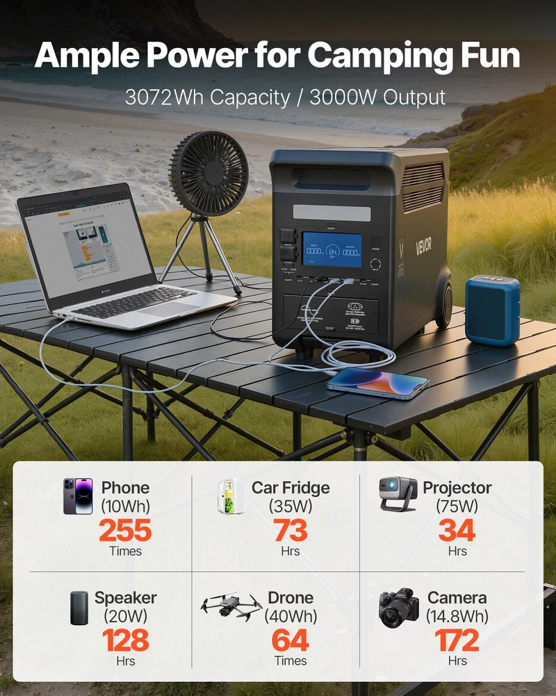 VEVOR Nešiojama galios stotis, 3000W saulės generatorius