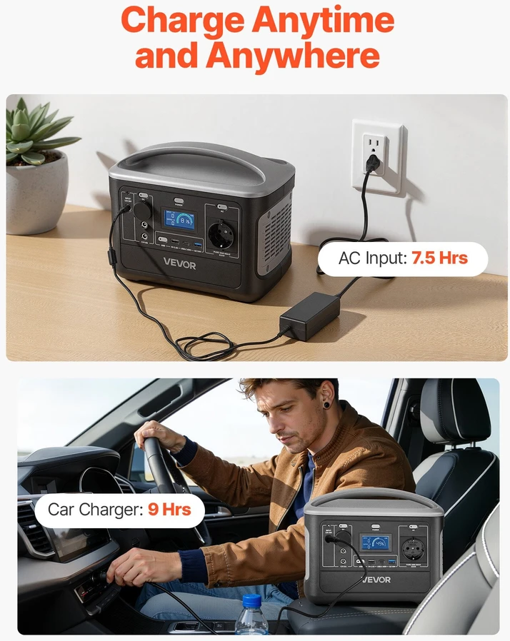 VEVOR Nešiojama 600W elektros stotis su LiFePO4 akumuliatoriumi