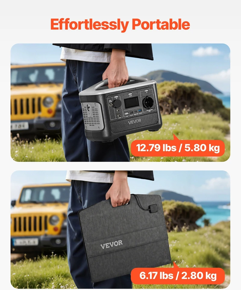 VEVOR Nešiojama saulės įkrovimo stotelė su 100W saulės panele