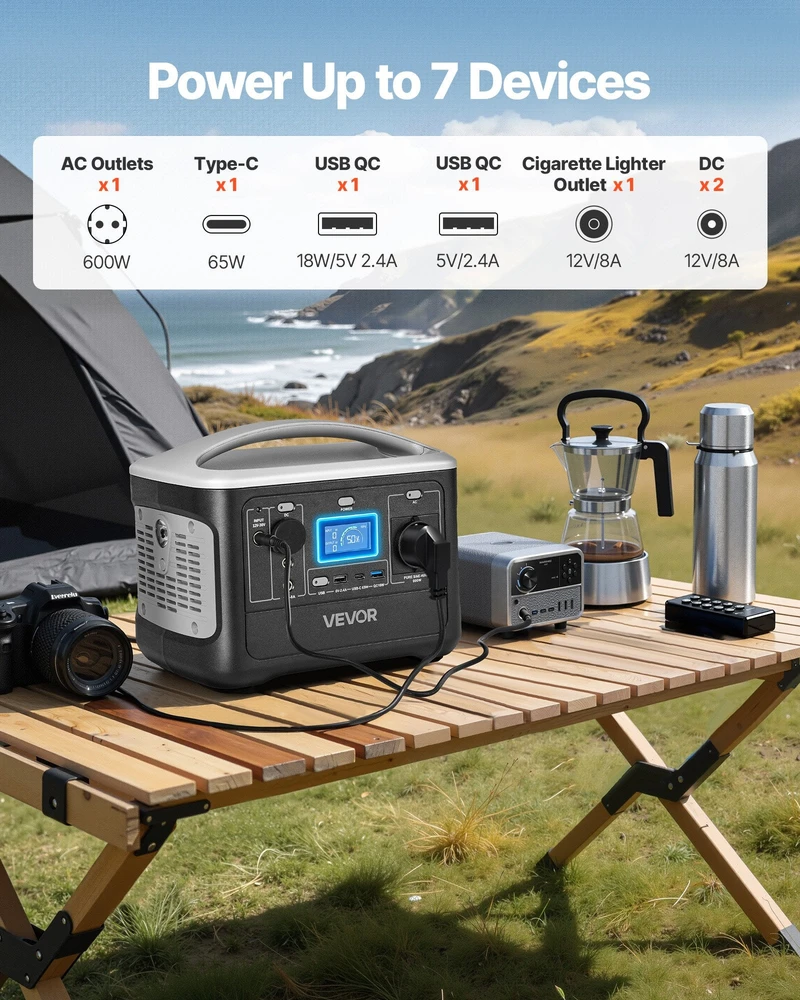 VEVOR Nešiojama 600W elektros stotis su LiFePO4 akumuliatoriumi