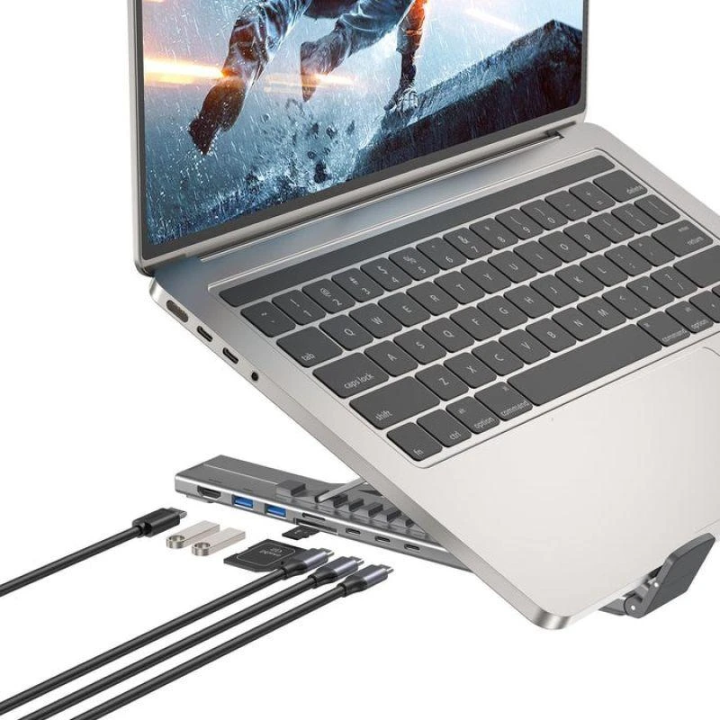 UNITEK D1137AGY01 nešiojamojo kompiuterio prijungimo stotelė / prievadų replikatorius, USB 3.2 Gen 1 (3.1 Gen 1) Type-C Sidabrinis