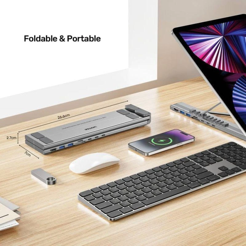 UNITEK D1137AGY01 nešiojamojo kompiuterio prijungimo stotelė / prievadų replikatorius, USB 3.2 Gen 1 (3.1 Gen 1) Type-C Sidabrinis