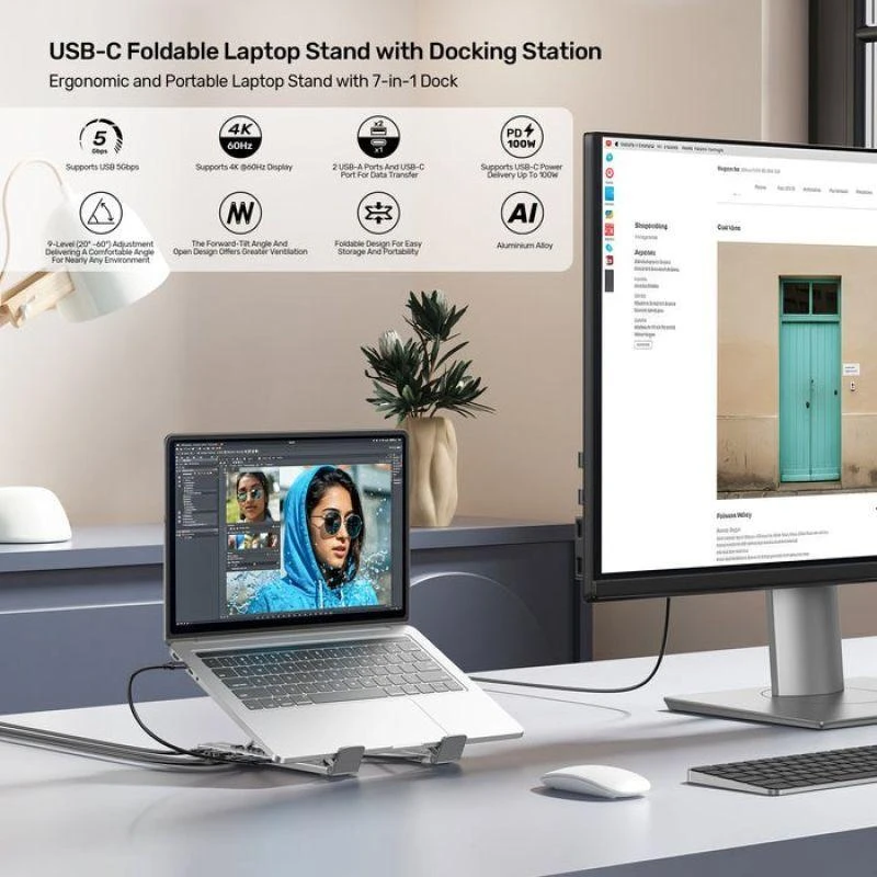 UNITEK D1137AGY01 nešiojamojo kompiuterio prijungimo stotelė / prievadų replikatorius, USB 3.2 Gen 1 (3.1 Gen 1) Type-C Sidabrinis
