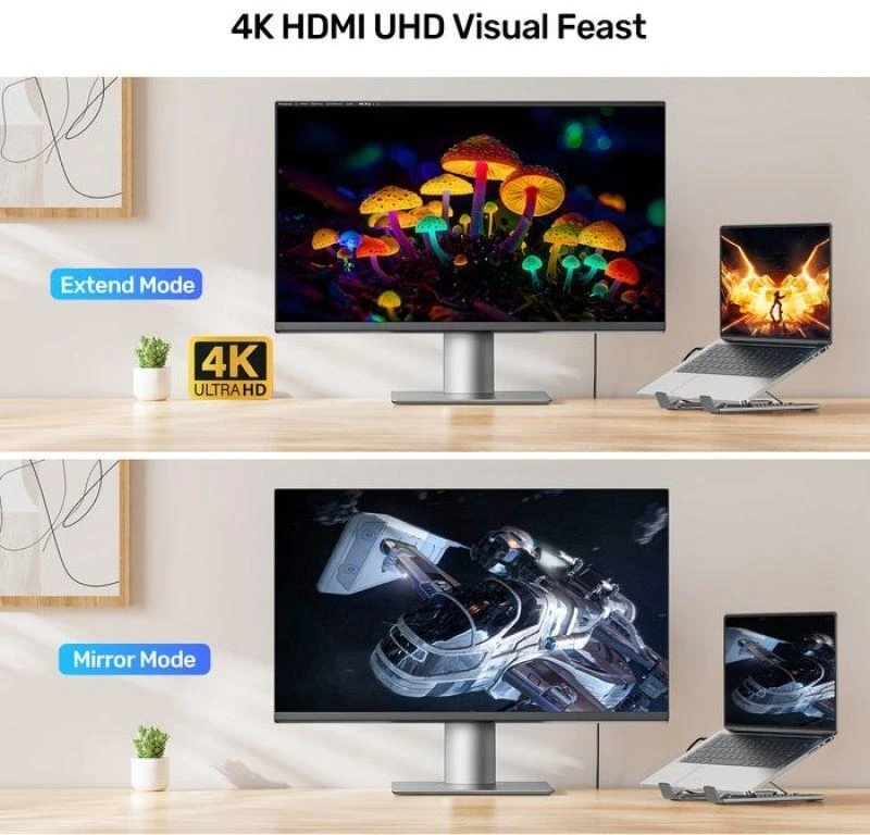 UNITEK D1137AGY01 nešiojamojo kompiuterio prijungimo stotelė / prievadų replikatorius, USB 3.2 Gen 1 (3.1 Gen 1) Type-C Sidabrinis