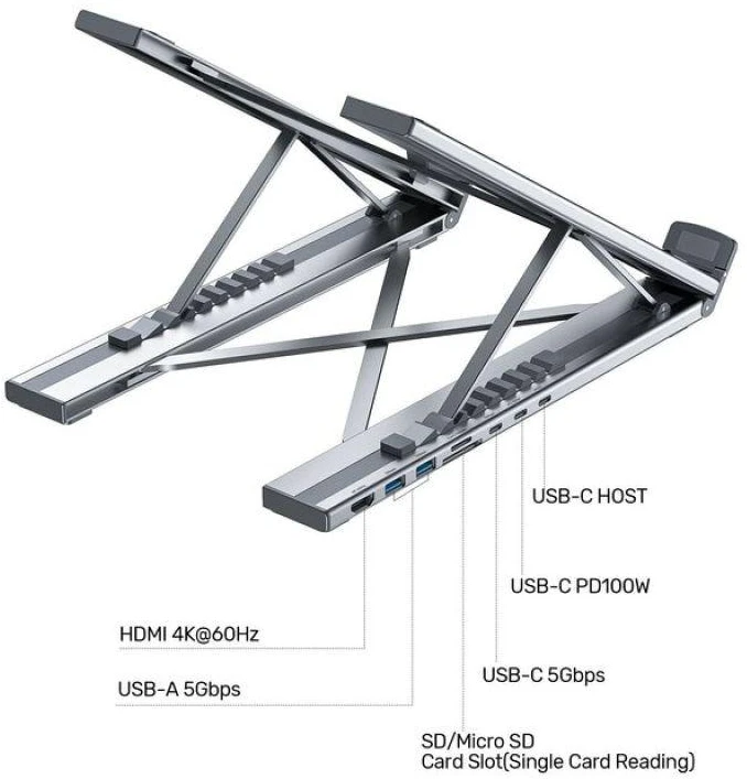 UNITEK D1137AGY01 nešiojamojo kompiuterio prijungimo stotelė / prievadų replikatorius, USB 3.2 Gen 1 (3.1 Gen 1) Type-C Sidabrinis