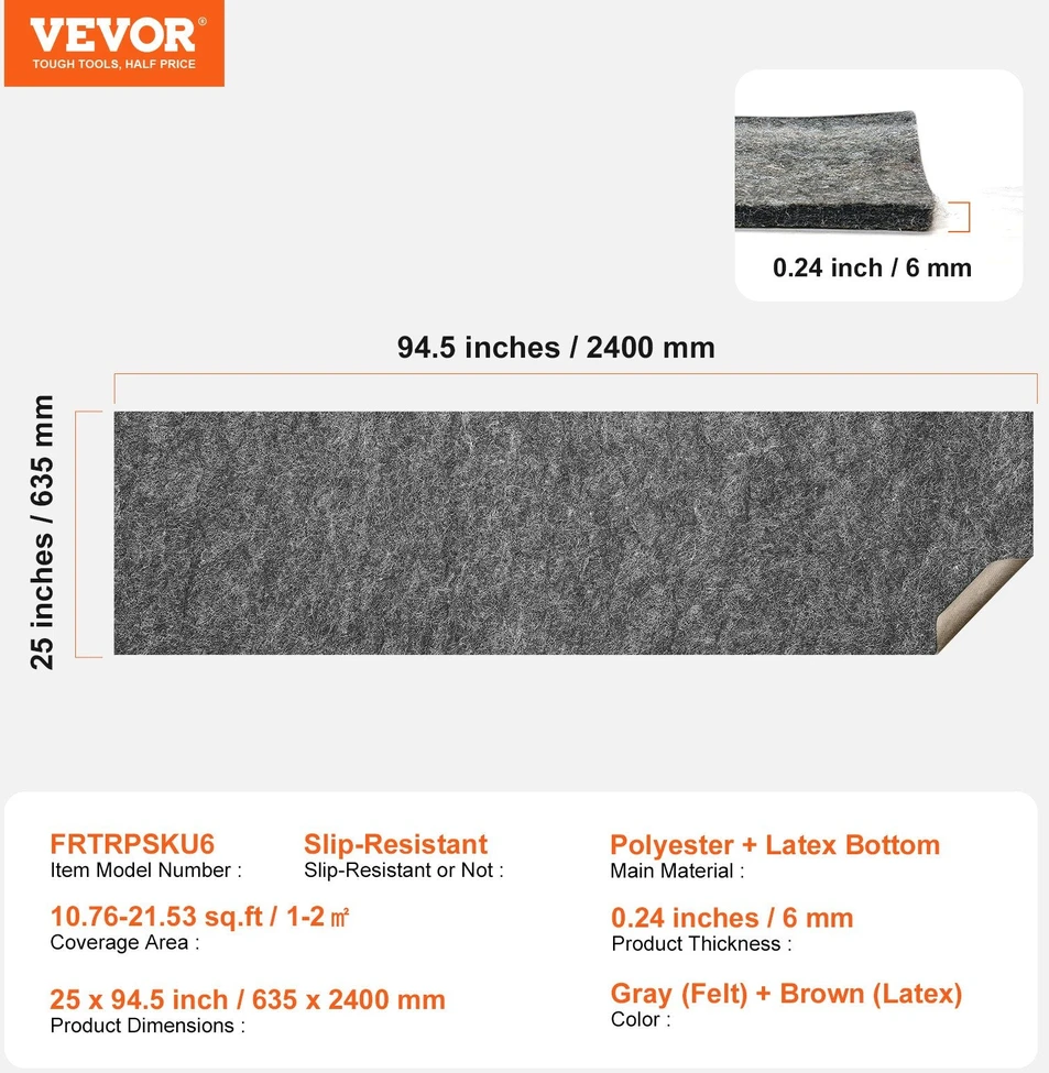VEVOR Neslystantis kilimėlio laikiklis 635 x 2400 mm