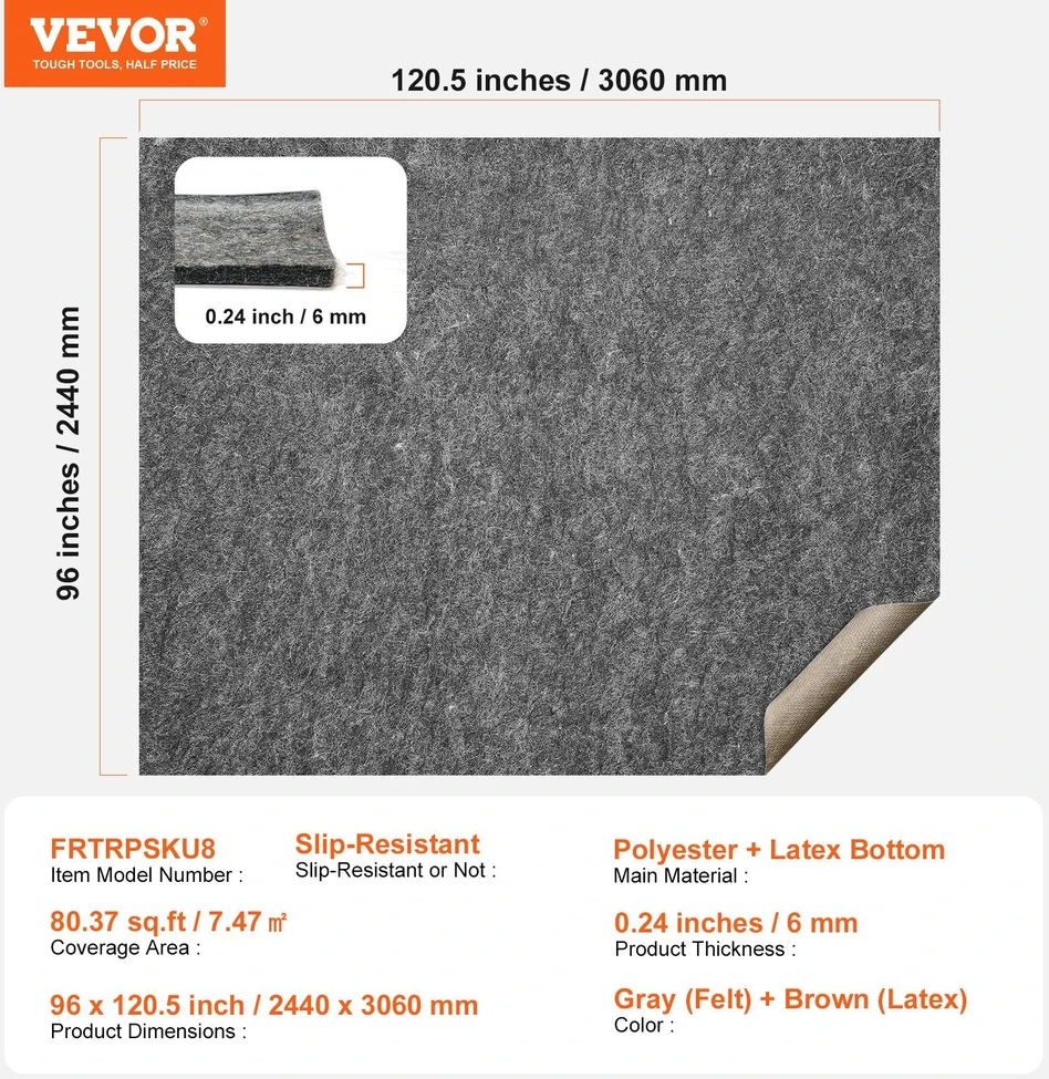 VEVOR neslystantis kilimėlis 8' x 10' visoms grindims